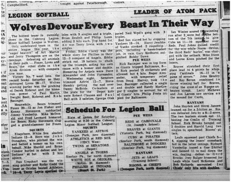 1965-07-28 Softball - Boys - Cobourg Legion Minor Softball