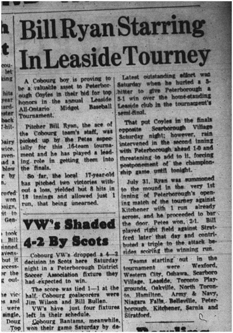 1965-08-11 Baseball - Boys - Leaside All-Ontario Midget Baseball Tournament - Bill Ryan