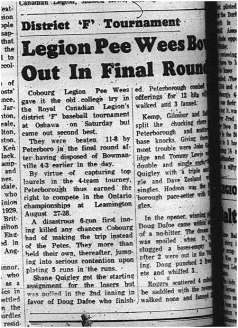 1965-08-11 Baseball - Boys - OABA - Cobourg Legion Peewees - District F Tournament