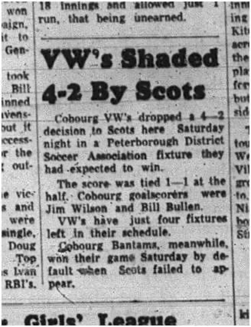 1965-08-11 Soccer - Boys - Cobourg Soccer Club - Peterborough District Soccer Association - VW_s Vs. Scots