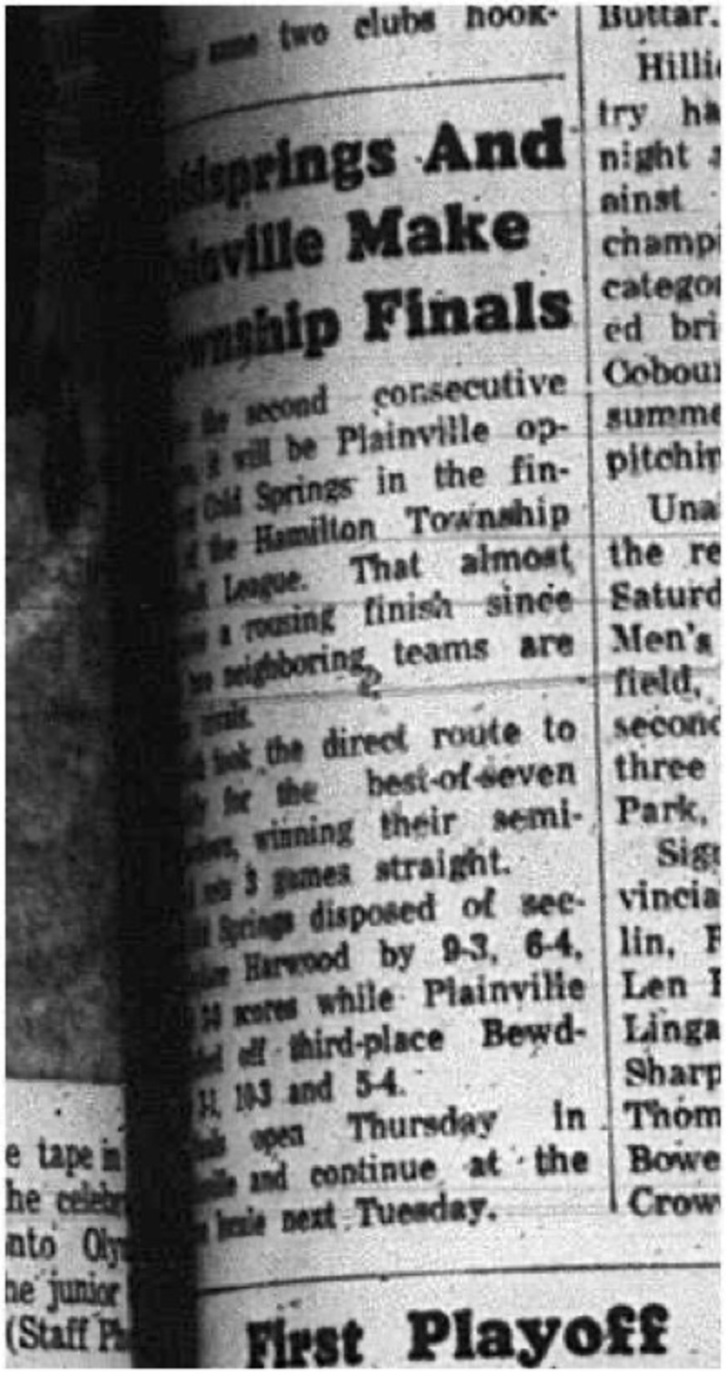 1965-08-11 Softball - Men - Hamilton Township Softball League - Coldsprings - Plainville - Championship Final