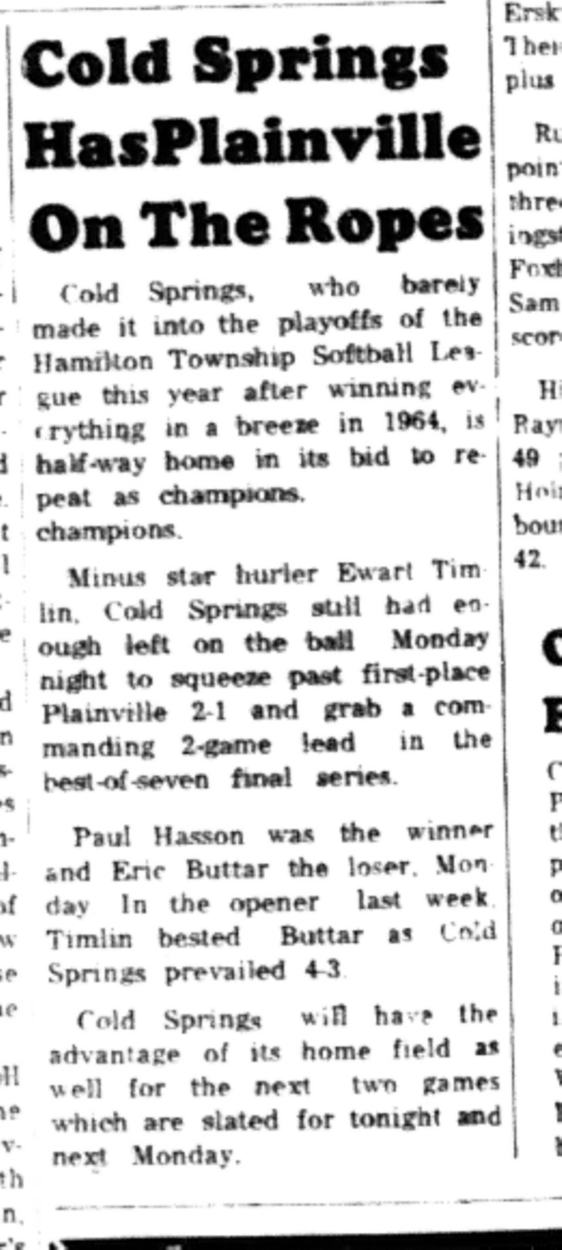 1965-08-18 Softball -Boys-Coldsprings vs Plainville