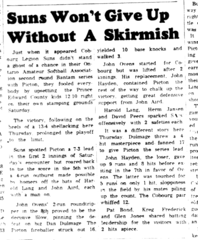 1965-08-18 Softball -Boys-OASA-Cobourg vs Picton