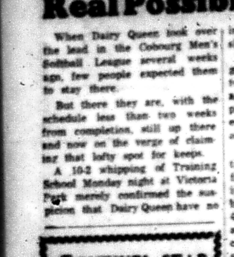 1965-08-18 Softball -Men-CMSL-Dairy Queen vs Training School-B