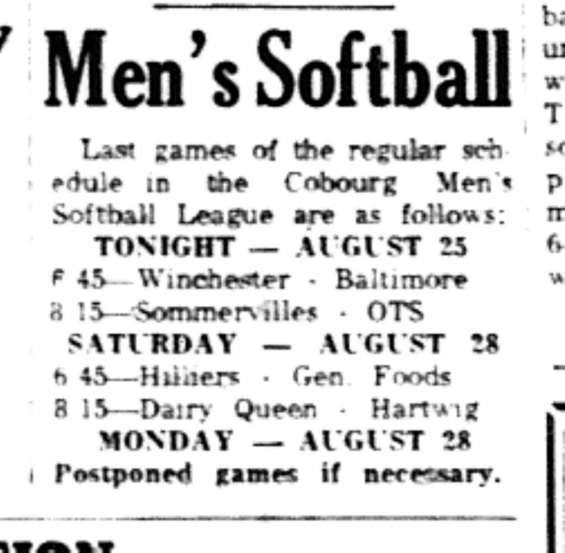 1965-08-25 Softball -Men-CMSL Schedule