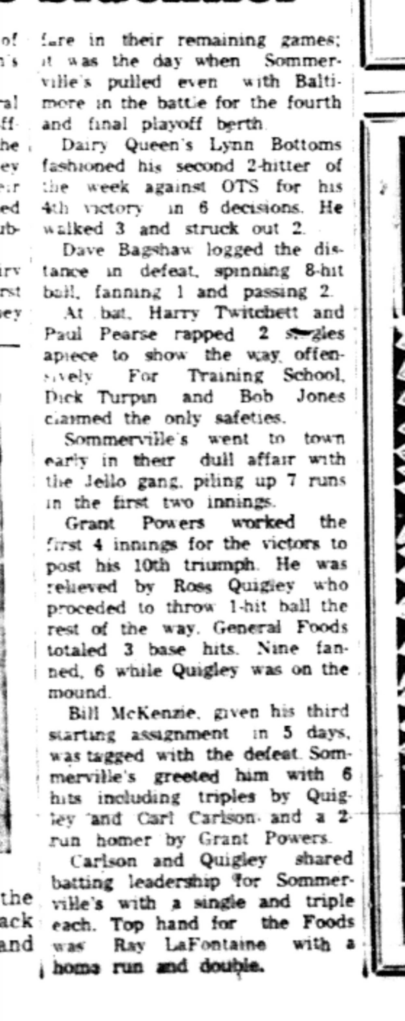 1965-08-25 Softball -Men-CMSL-General Foods vs Training School-C