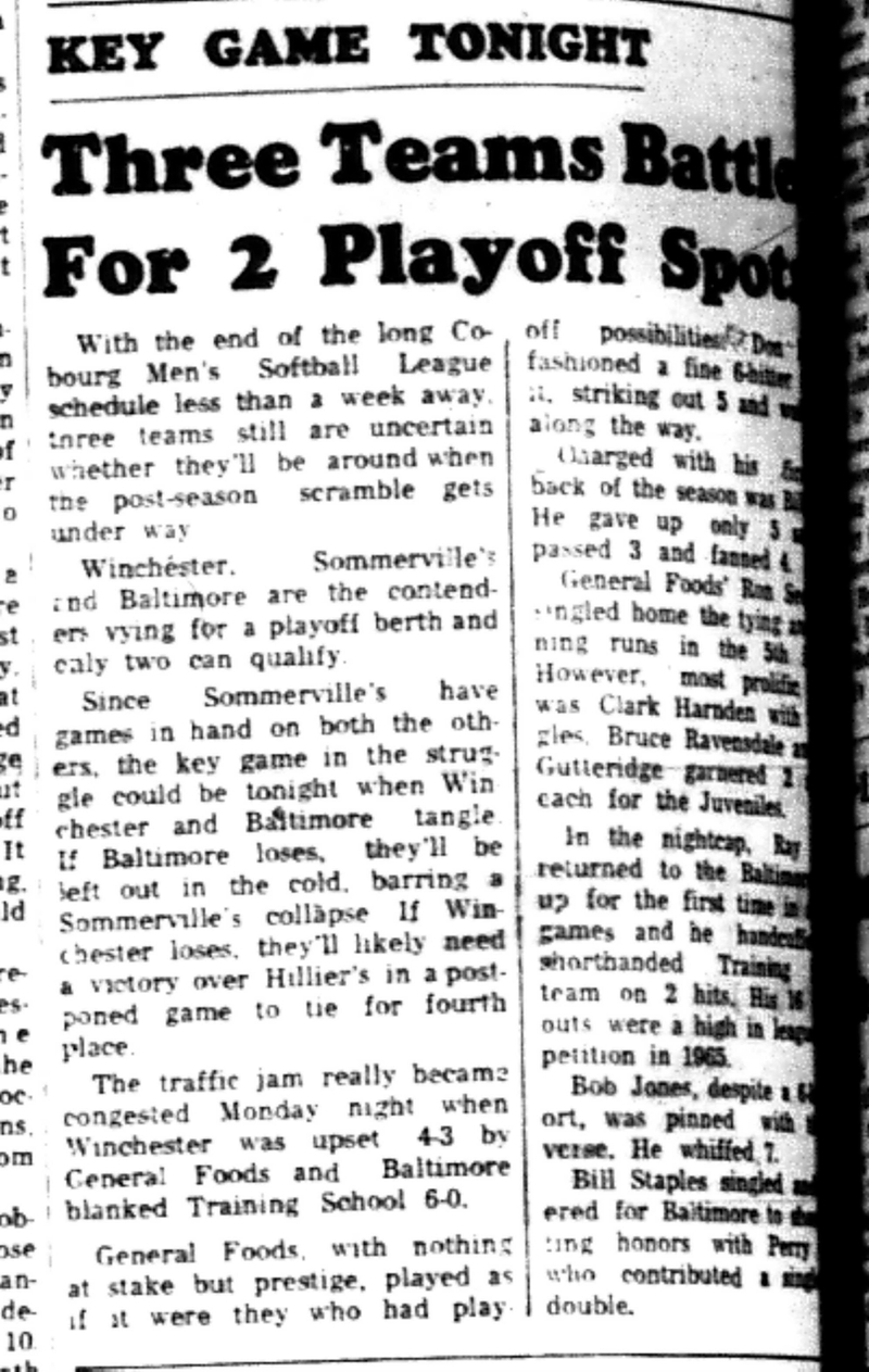 1965-08-25 Softball -Men-CMSL-Three Teams Fights For Two Spots