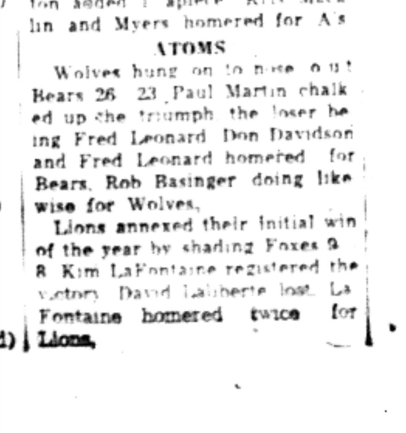 1965-09-01 Softball -Boys-CLMSL-Wolves vs Bears