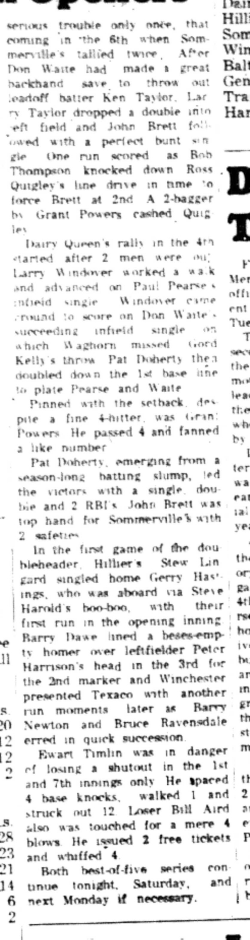 1965-09-01 Softball -Men-CMSL-Dairy Queen vs Hilliers-D