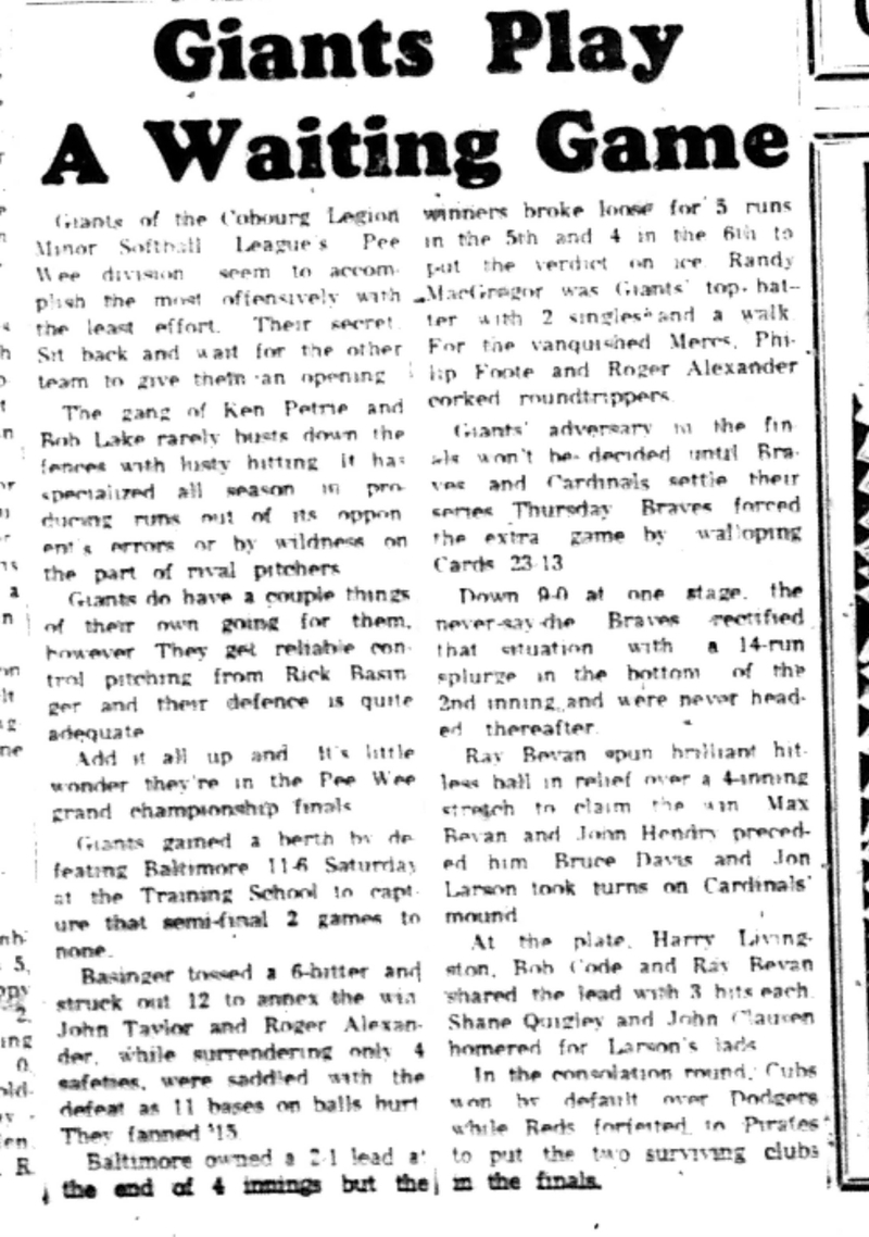 1965-09-15 Softball -Boys-CLMSL-Giants vs Baltimore