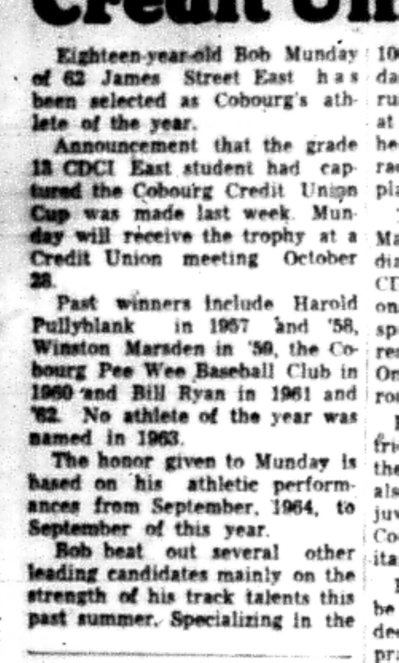 1965-10-13 Track & Field -Boys-Cobourg Athlete Of The Year-C