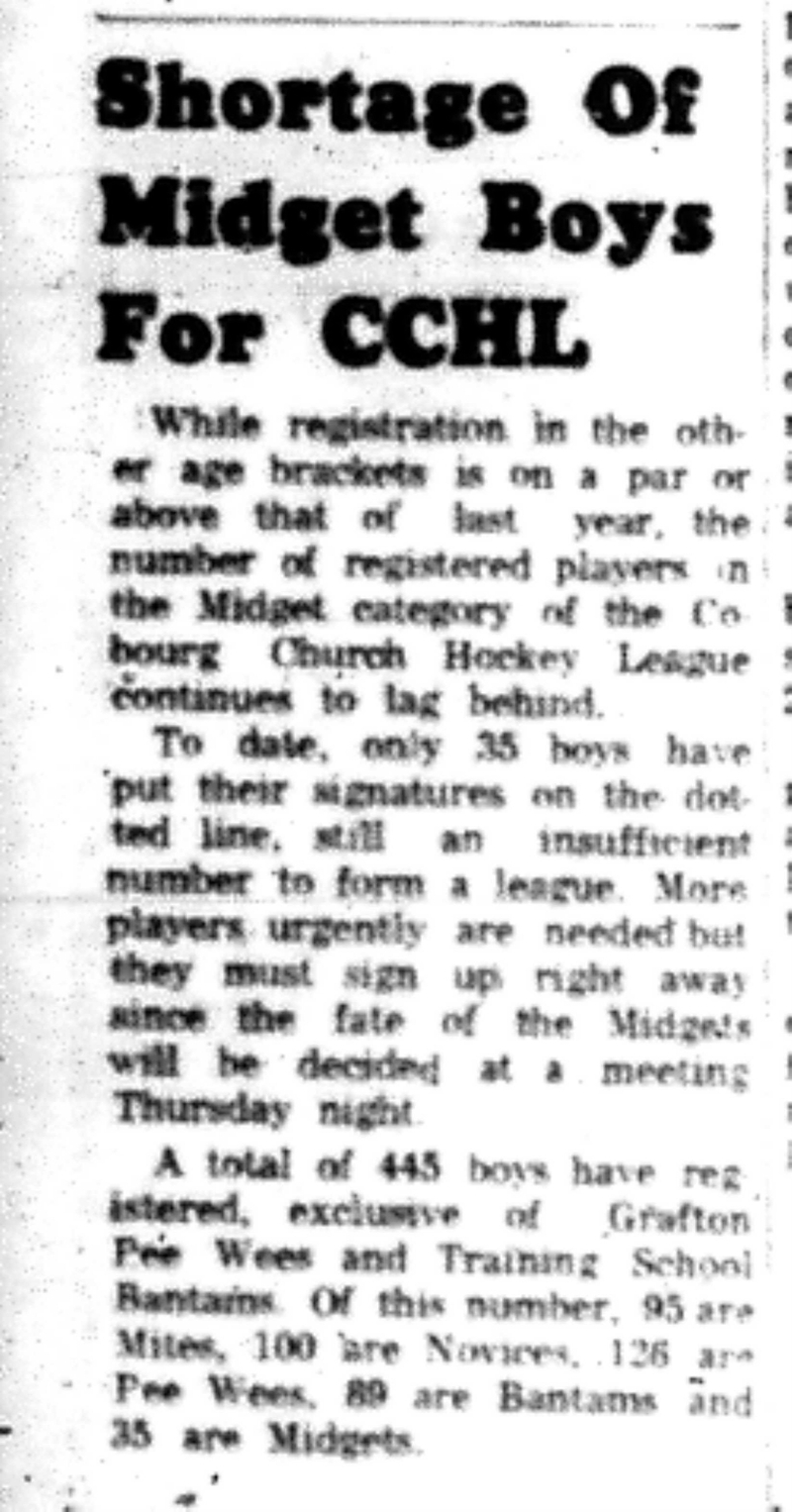 1965-10-20 Hockey -Boys-CCHL Midget Boys Shortage