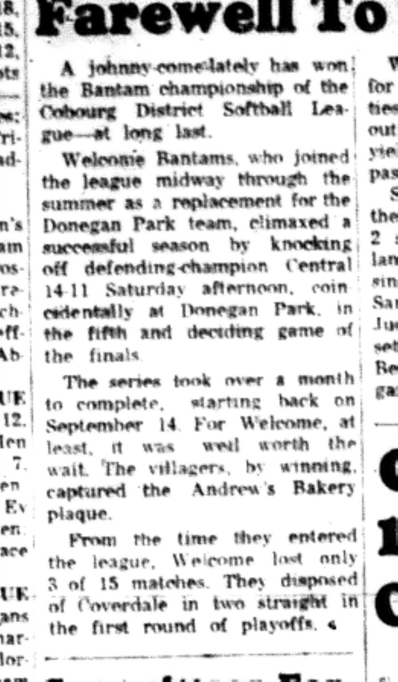 1965-10-20 Softball -Girls-CDGSL-Welcome vs Cobourg-B