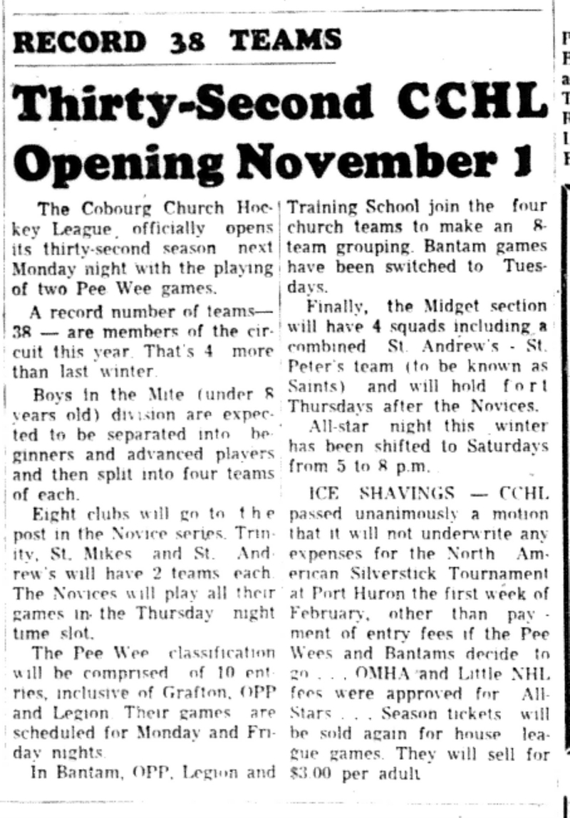1965-10-27 Hockey -Boys-CCHL Opening Date