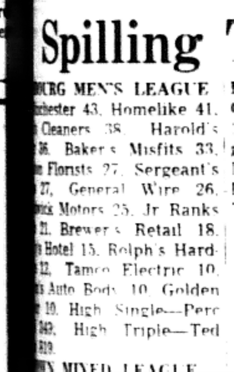 1965-11-02 Bowling -Men-Cobourg League Results