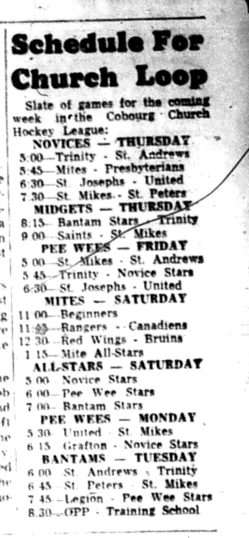 1965-11-02 Hockey -Boys-CCHL Schedule