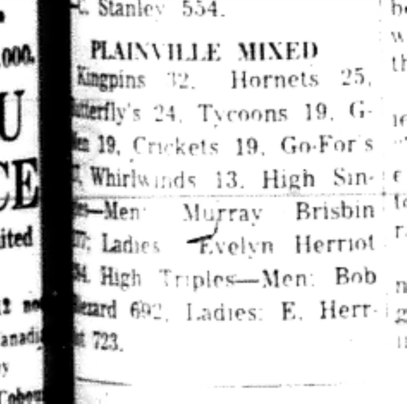 1965-11-10 Bowling -Mixed-Plainville League Results