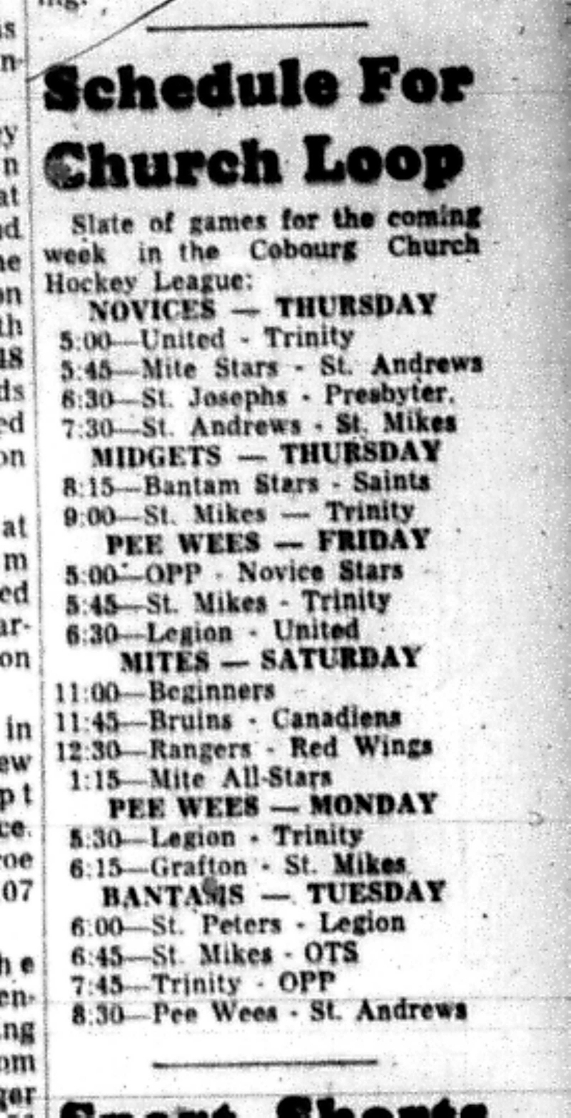 1965-11-17 Hockey -Boys-CCHL Schedule