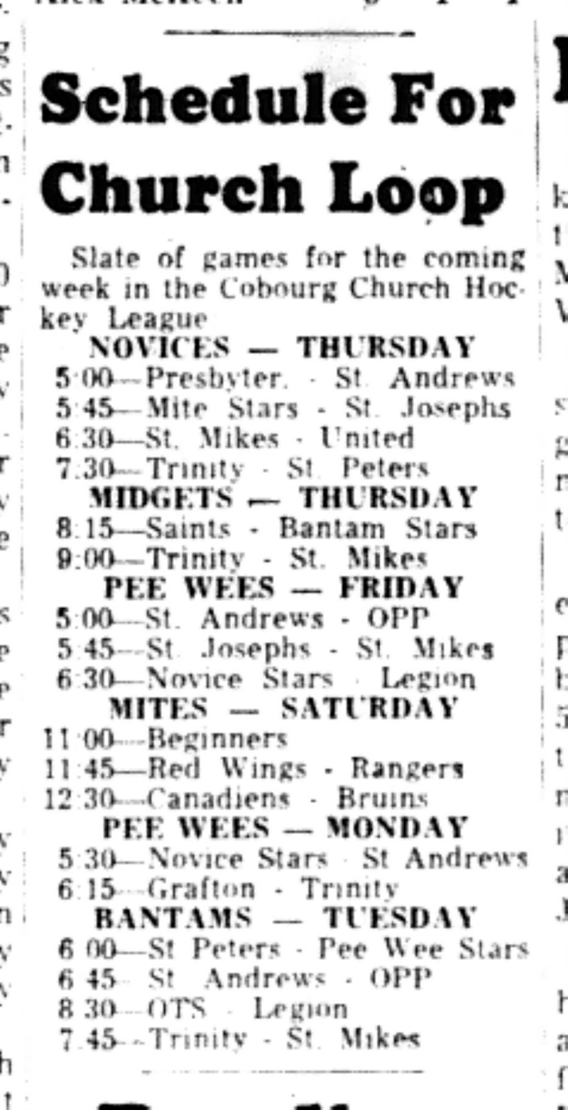 1965-12-08 Hockey -Boys-CCHL Schedule