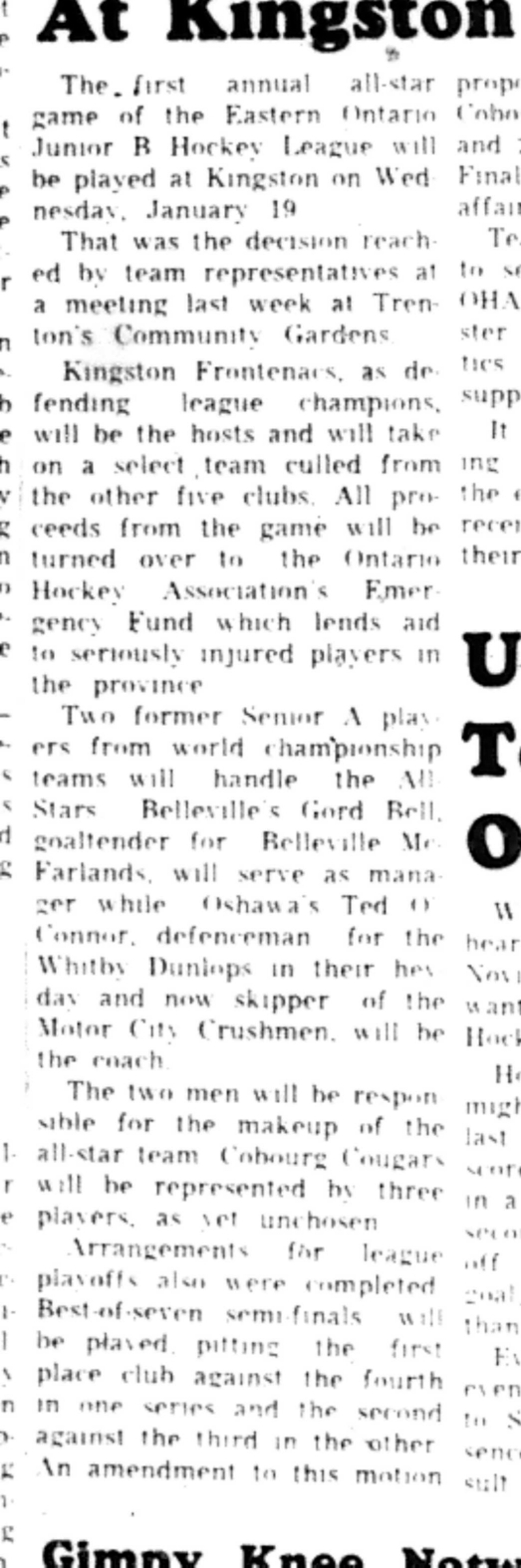 1965-12-15 Hockey -Boys-Junior B All Star Game In Kingston-B