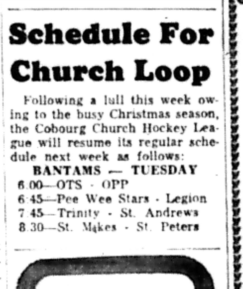 1965-12-22 Hockey -Boys-CCHL Schedule