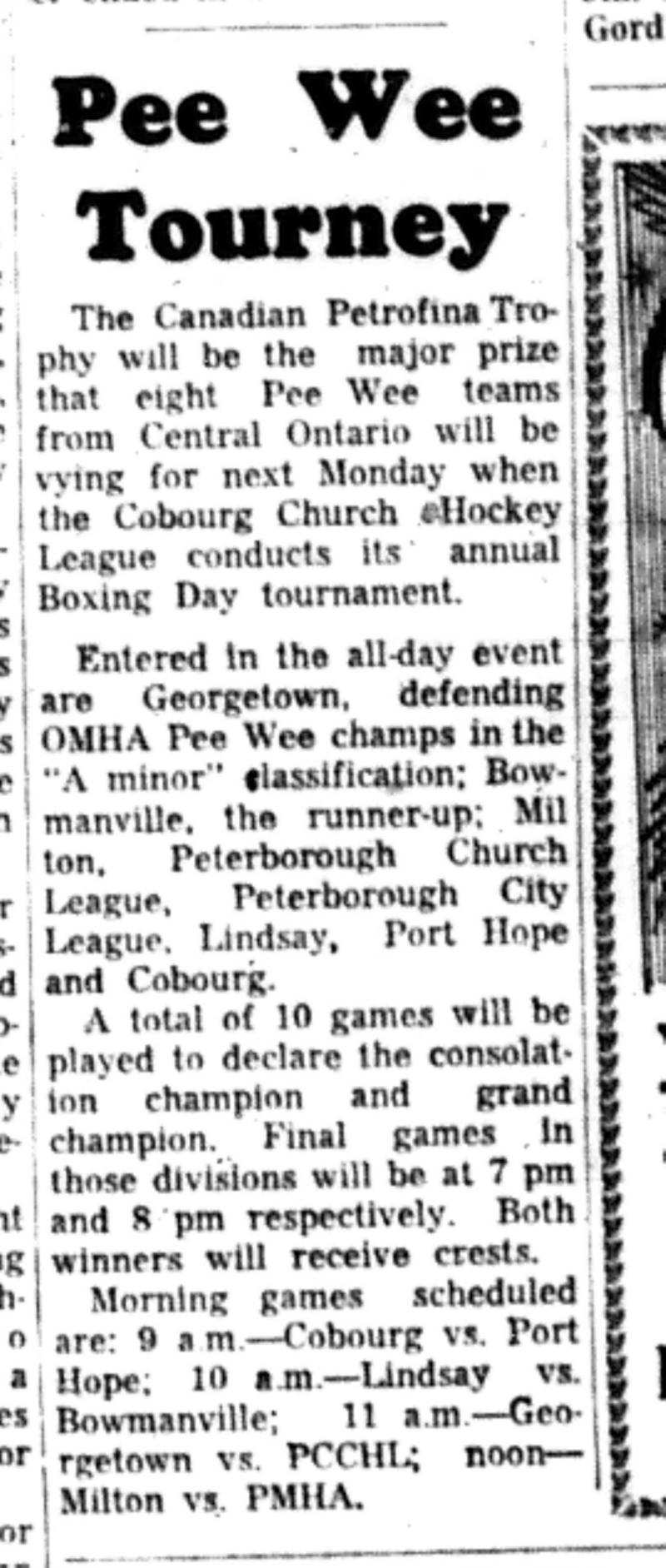 1965-12-22 Hockey -Boys-CCHL-Upcoming Peewee Tournament