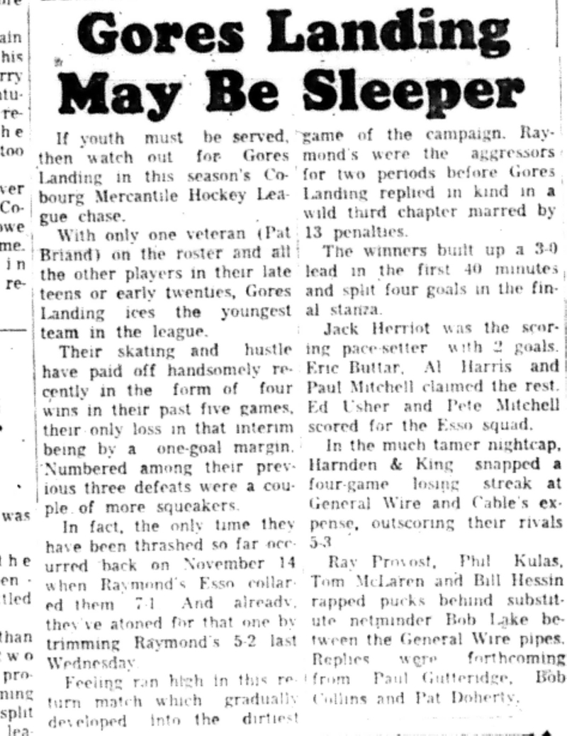 1965-12-22 Hockey -Men-CMHL-Gores Landing Sleeper Team