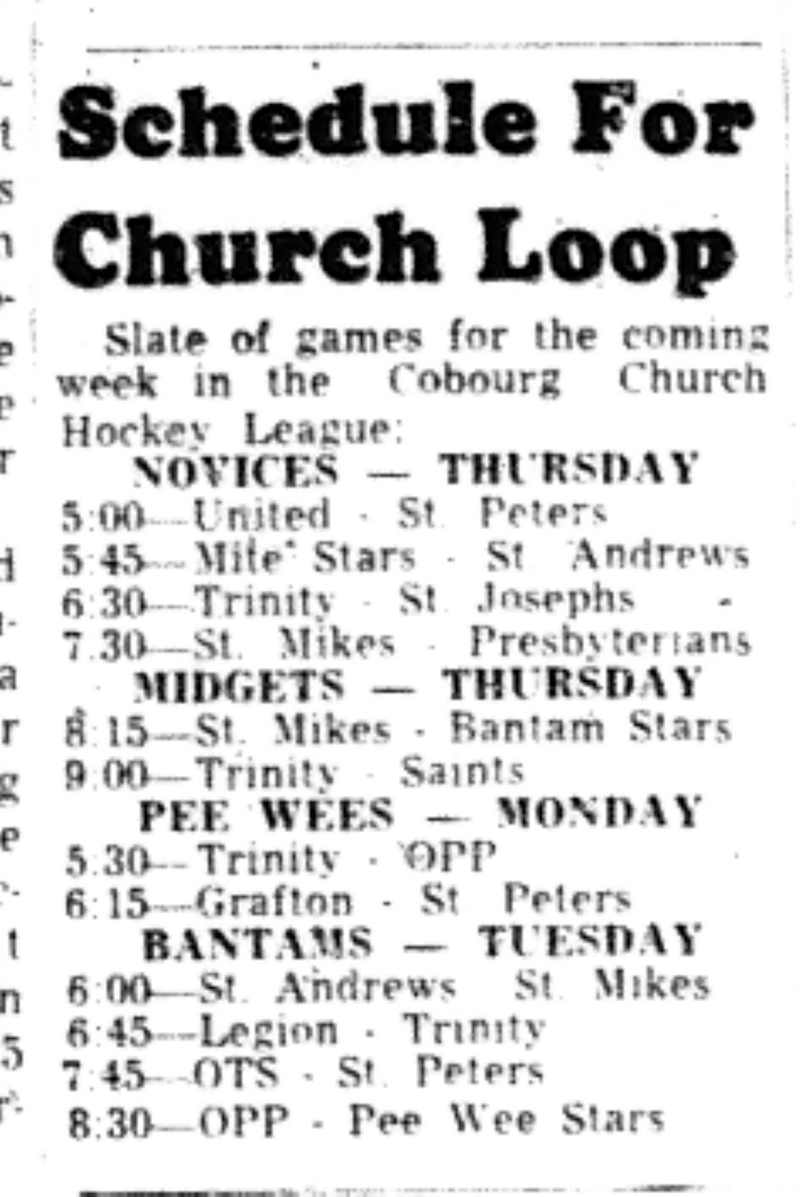 1965-12-29 Hockey -Boys-CCHL Schedule