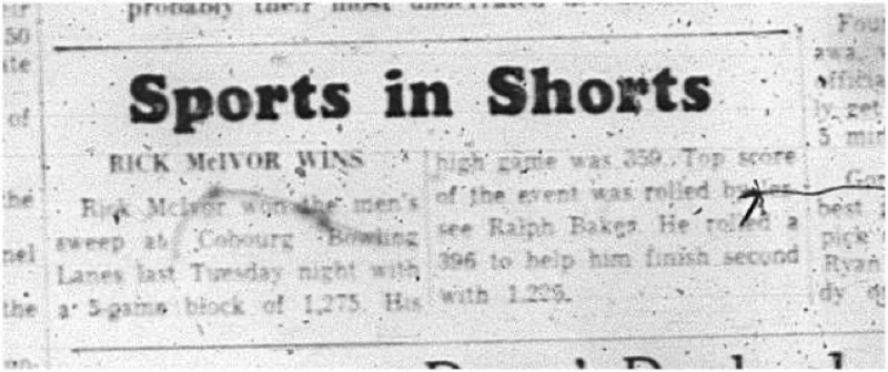 1966-01-05 Bowling -Men -Cobourg Men's Bowling League - Rick McIvor