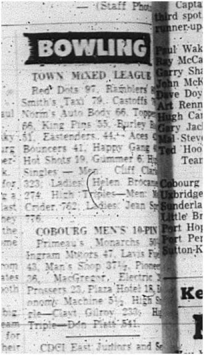 1966-01-05 Bowling -Mixed -Town Mixed League - Mens 10-Pin League