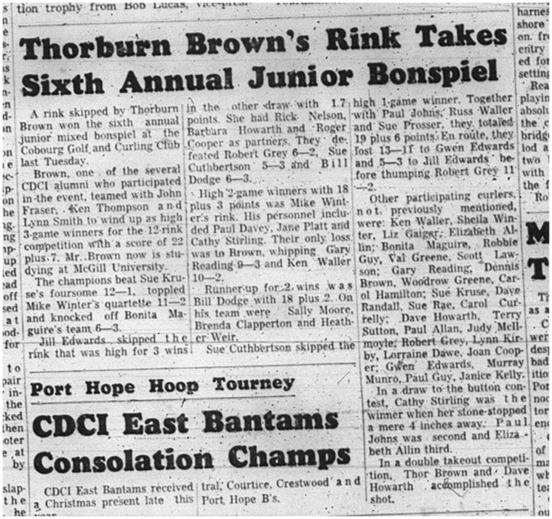 1966-01-05 Curling -Men -Cobourg Golf and Curling Club - Junior Bonspiel