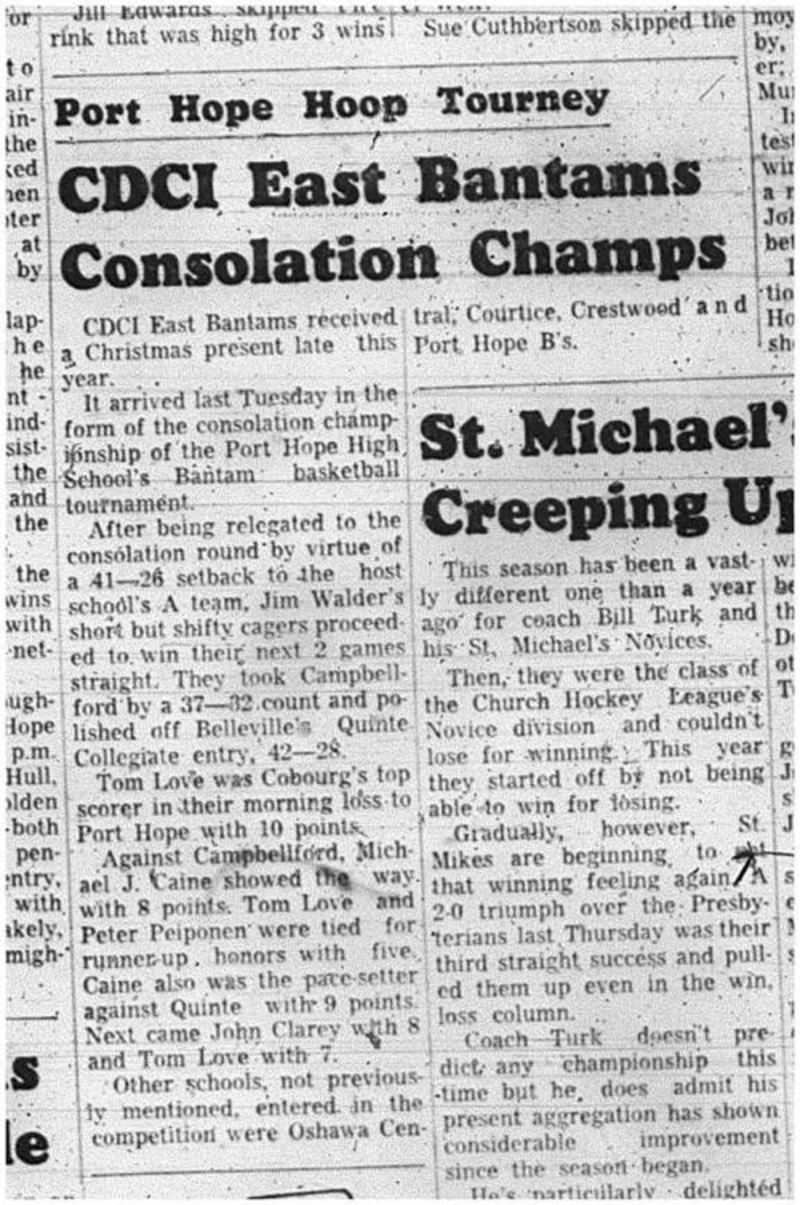 1966-01-05 School -Basketball -Boys -CDCI East - Port Hope High School Bantam Basketball Tournament