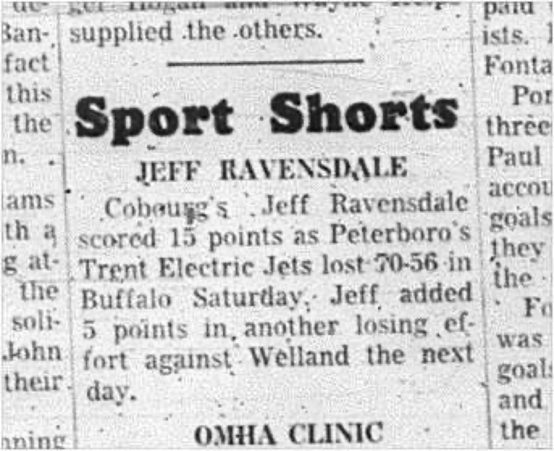 1966-01-12 Basketball -Boys -Trent Electric Jets Vs. Peterborough - Jeff Ravensdale
