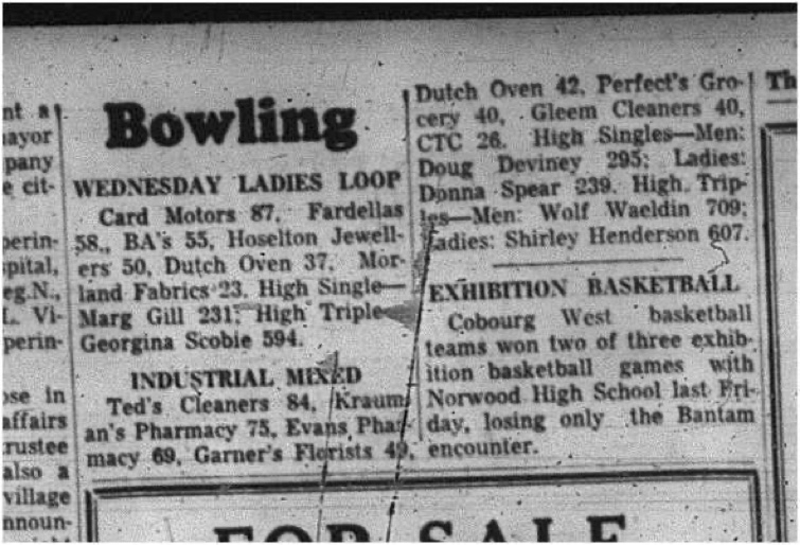 1966-01-12 Bowling -Mixed -Wednesday Ladies League - Industrial Mixed League