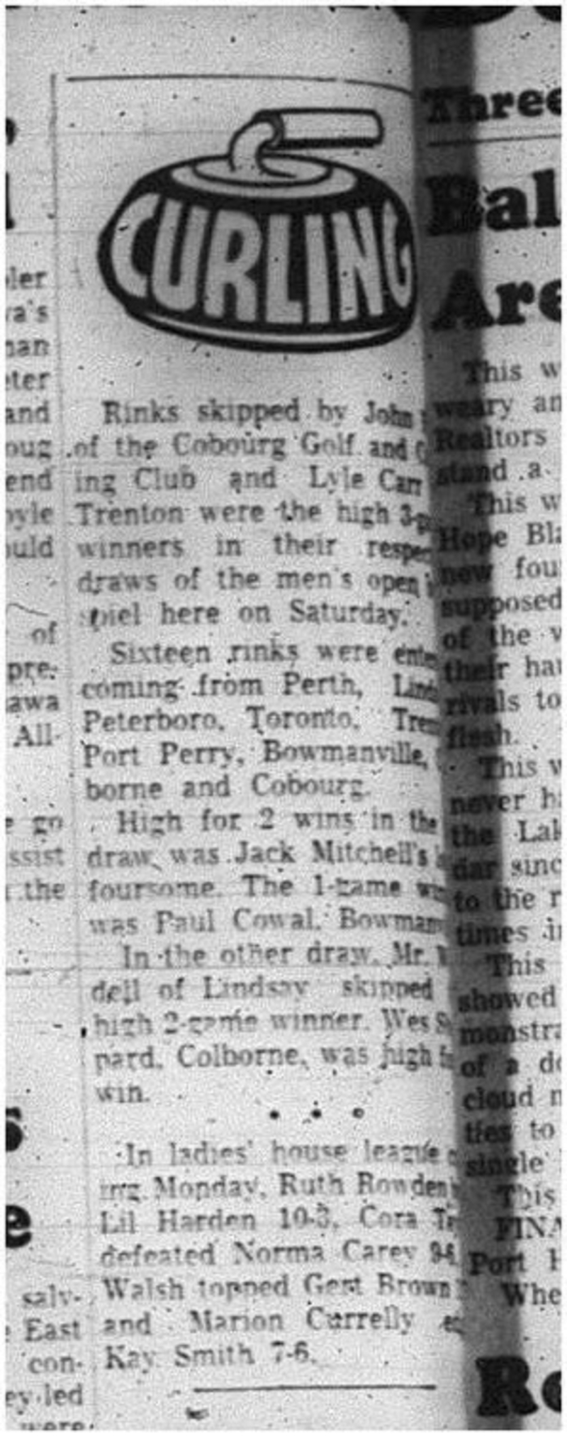 1966-01-12 Curling -Mixed -Cobourg Golf and Curling Club - Ladies House League