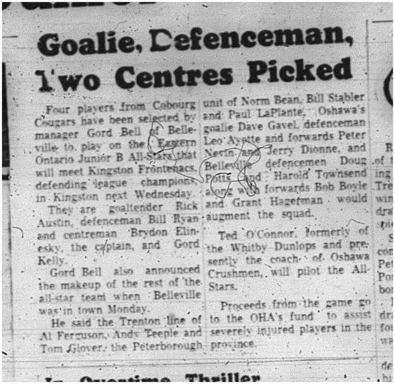 1966-01-12 Hockey -Boys -Junior B - Cobourg Cougars - Eastern Ontario Junior B All-Stars - Four Players