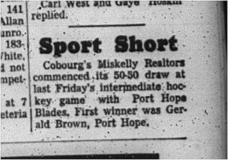 1966-01-12 Hockey -Boys -Lakeshore Intermediate Hockey League - Miskelly Realtors - 50-50 Draw