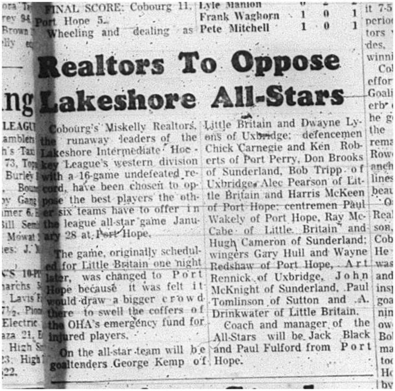 1966-01-12 Hockey -Boys -Lakeshore Intermediate Hockey League - Miskelly Realtors Vs. Lakeshore All-Stars