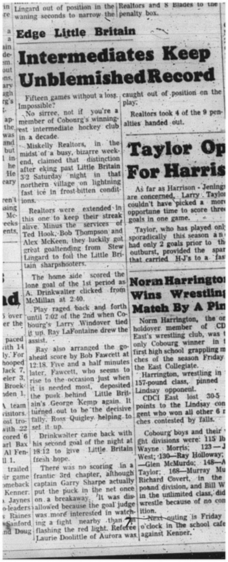 1966-01-12 Hockey -Boys -Lakeshore Intermediate Hockey League - Miskelly Realtors Vs. Little Britain