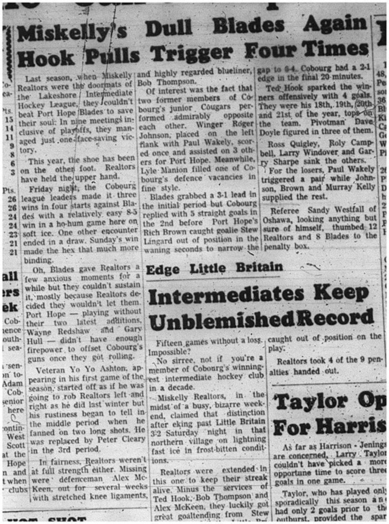 1966-01-12 Hockey -Boys -Lakeshore Intermediate Hockey League - Miskelly Realtors Vs. Port Hope Blades