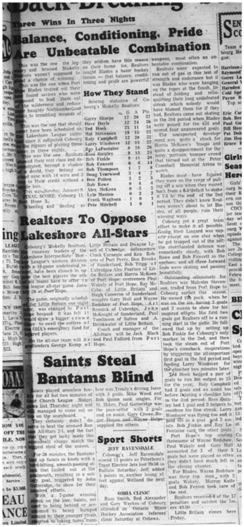 1966-01-12 Hockey -Boys -Lakeshore Intermediate Hockey League - Miskelly Realtors Vs. Port Hope