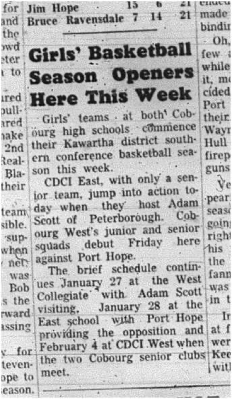 1966-01-12 School -Basketball -Girls -CDCI - Opening