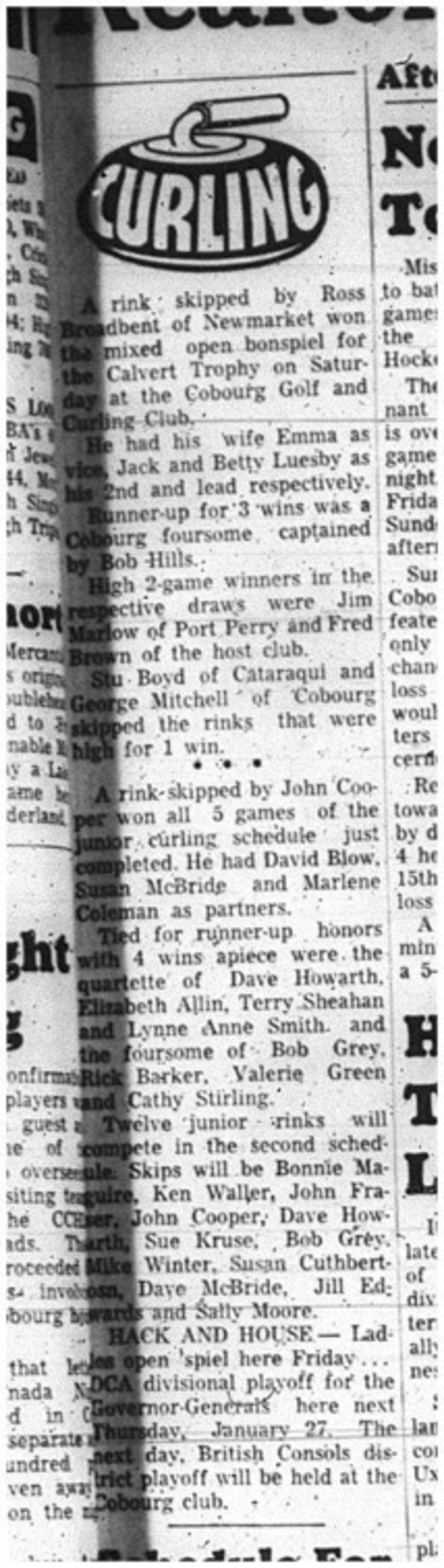 1966-01-19 Curling -Mixed -Cobourg Golf and Curling Club - Open Bonspiel