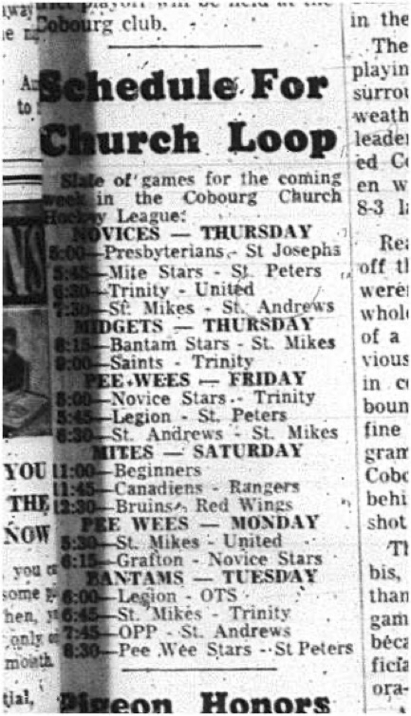 1966-01-19 Hockey -Boys -CCHL - Schedule