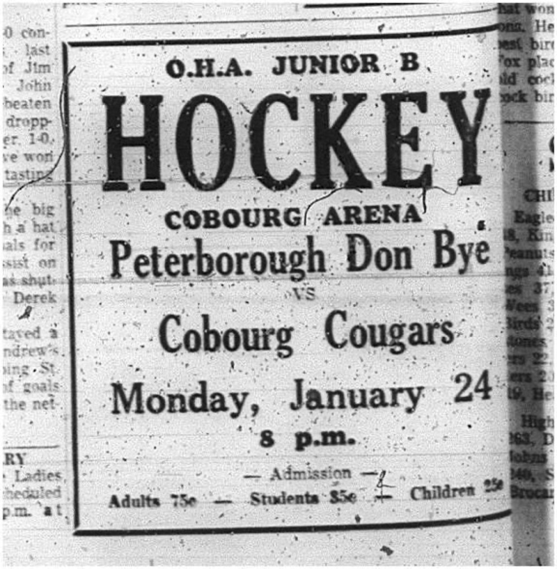 1966-01-19 Hockey -Boys -Junior B - Cobourg Couagrs Vs. Peterborough Don Bye