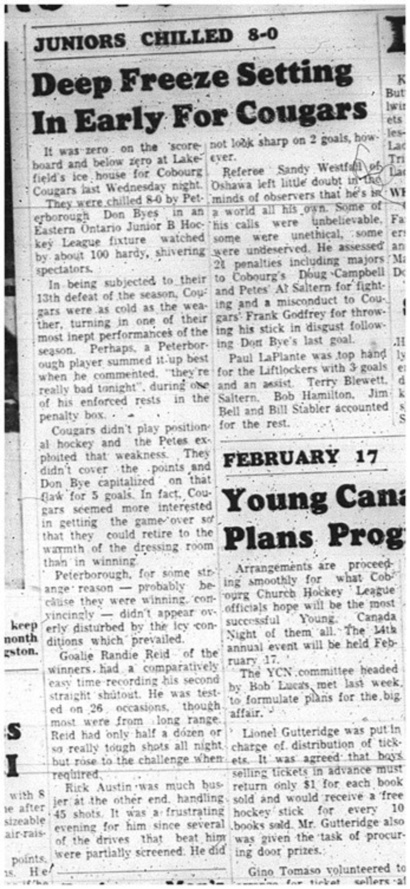 1966-01-19 Hockey -Boys -Junior B - Cobourg Cougars Vs. Peterborough