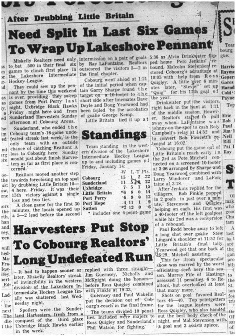 1966-01-19 Hockey -Boys -Lakeshore Intermediate Hockey League - Miskelly Realtors - Little Britain