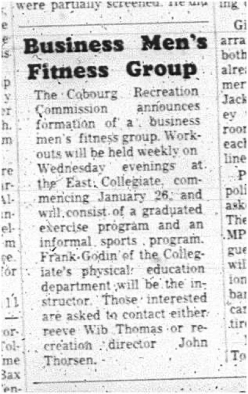 1966-01-19 Recreation -Cobourg Recreation Commission - Business Mens Fitness Group