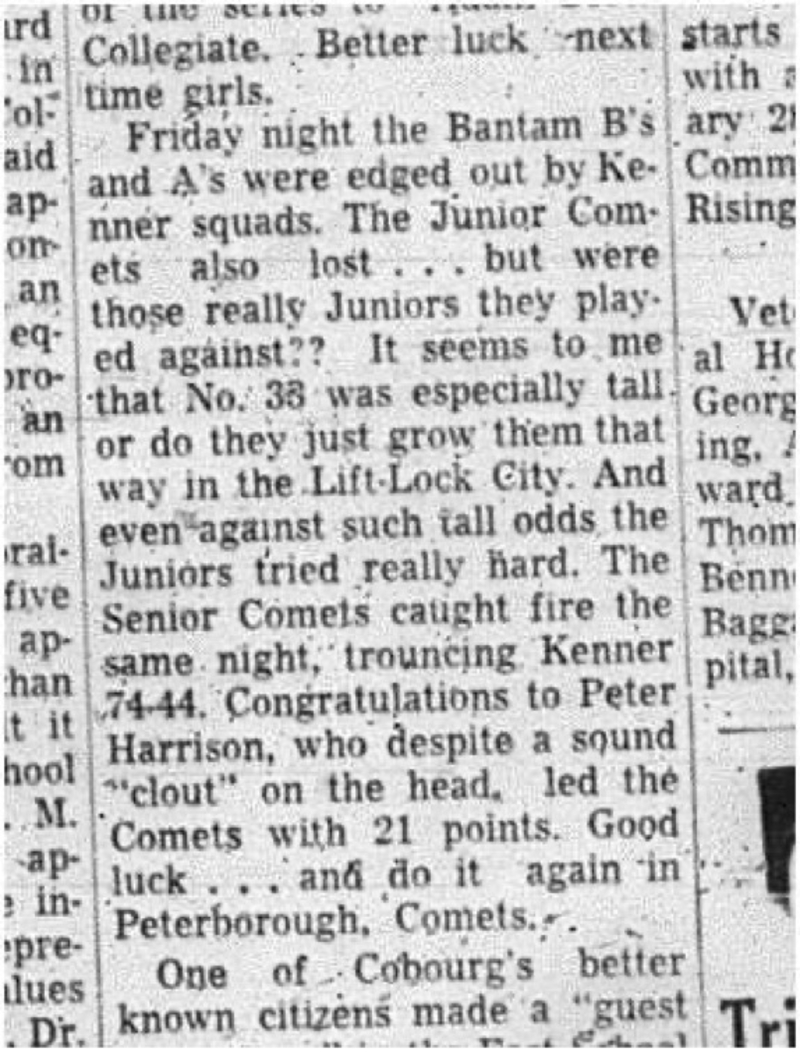1966-01-19 School -Basketball -Boys -CDCI East Vs. Kenner - Bantams - Junior Comets