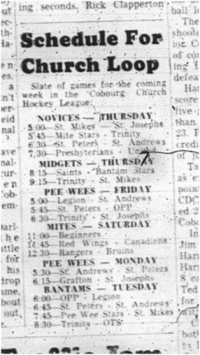 1966-01-26 Hockey -Boys -CCHL - Schedule